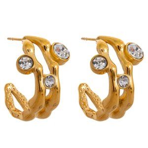 New!! Stainless Steel Double Layer Geometric Huggie Earrings